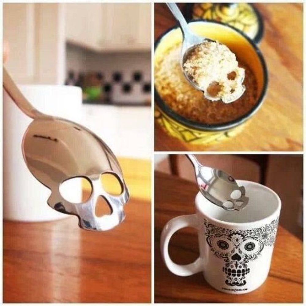🌸 4PC SKULL SPOONS SKELETON GOTHIC SUS 304 BUNDLE SET GOTH COLLECTORS KITCHEN - Picture 5 of 15